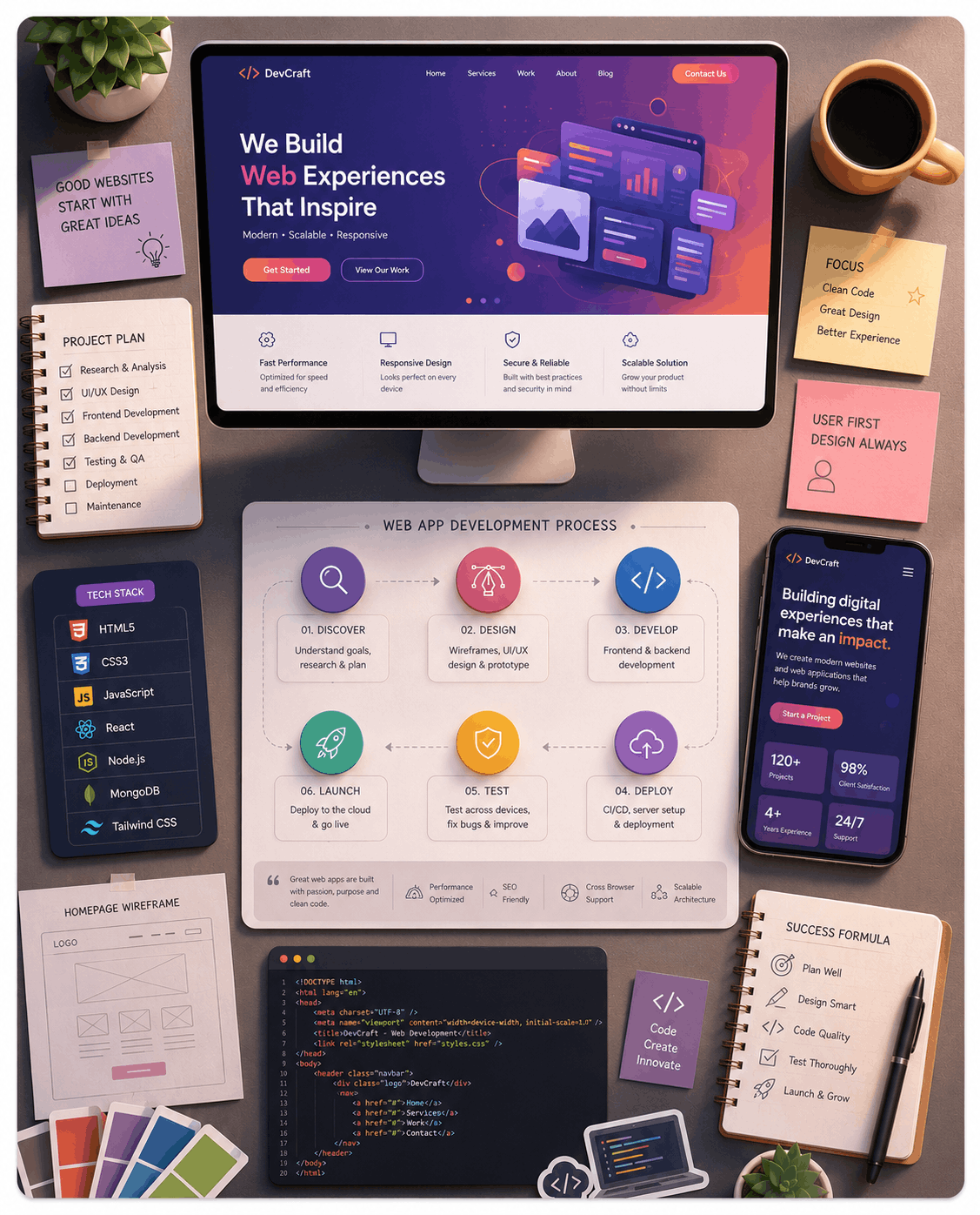 Plan, design, and develop workflow illustration for web development